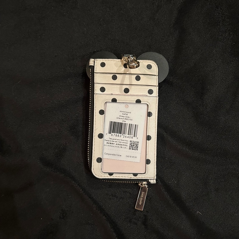 Disney Kate Spade Minnie Mouse Wallet, White & Black Polka Dot, Mouse Ears & Bow - Picture 2 of 4
